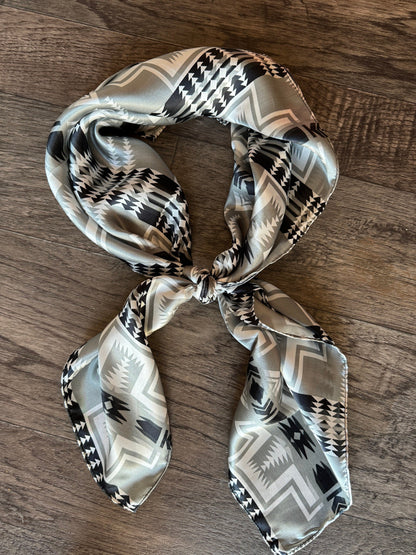 100% Silk Bandana Black and Silver