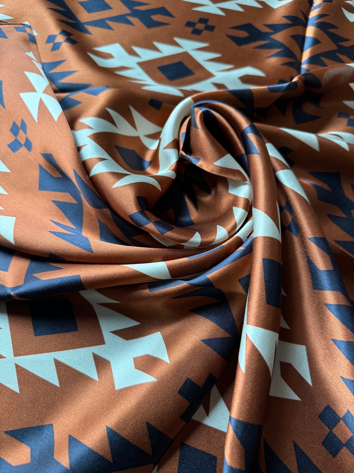 100% Silk Bandana Cognac Rust Brown Black Ivory