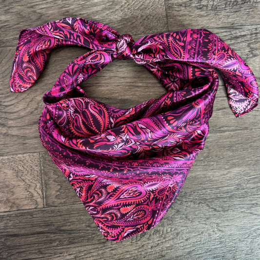 100% Silk Bandana Dark Pink Quilted Paisley