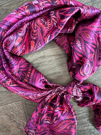 100% Silk Bandana Dark Pink Quilted Paisley