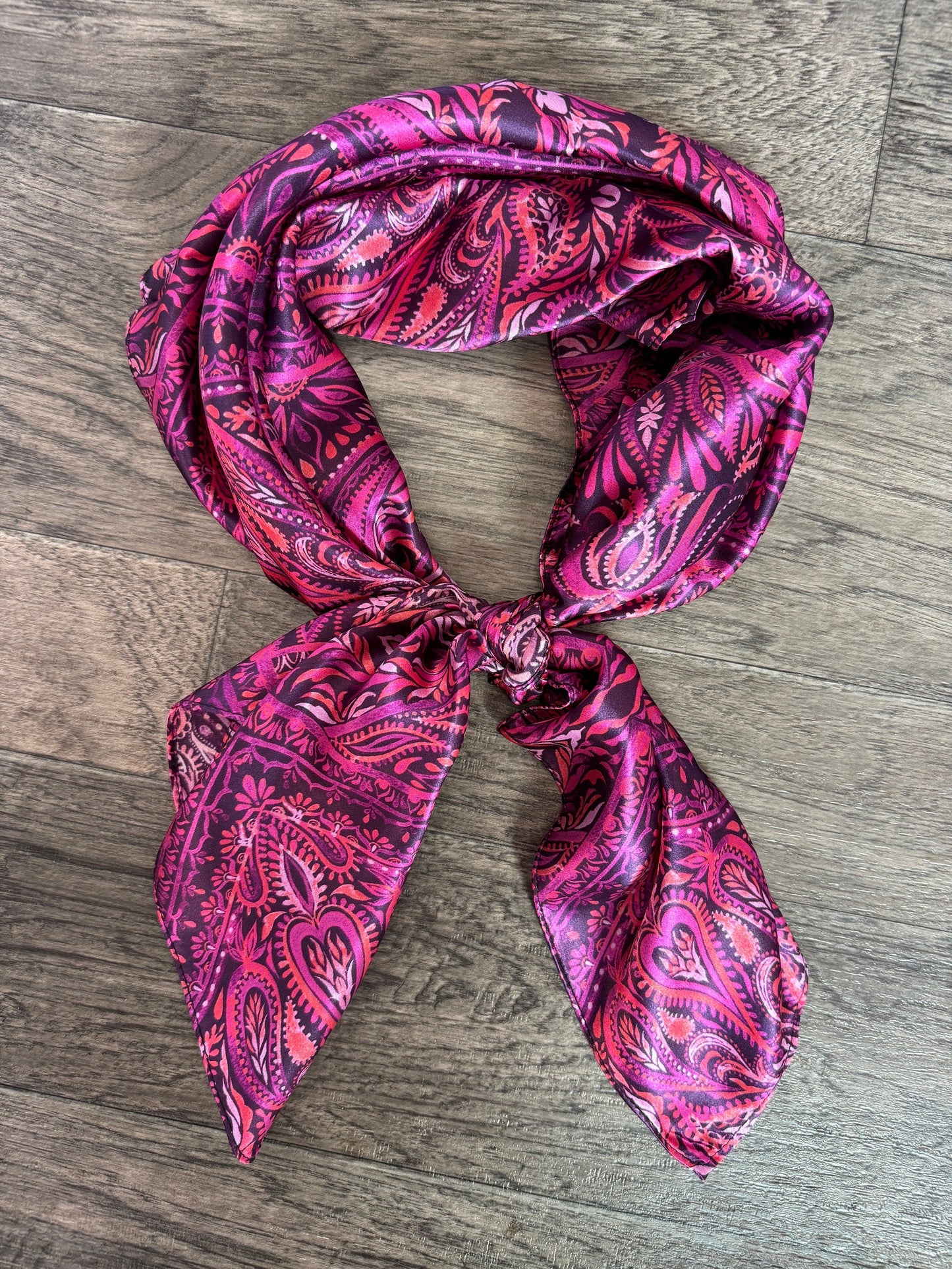 100% Silk Bandana Dark Pink Quilted Paisley