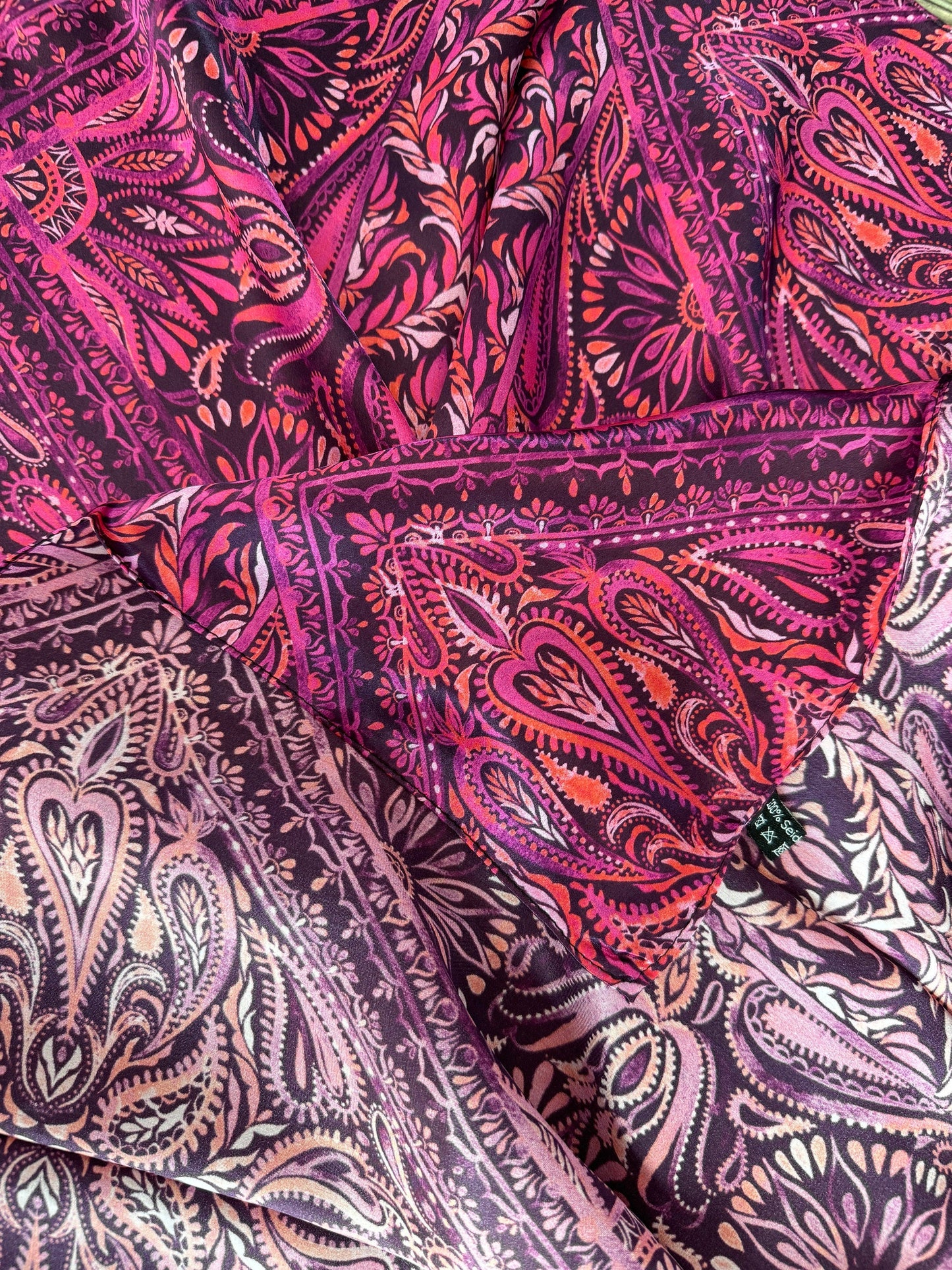 100% Silk Bandana Dark Pink Quilted Paisley