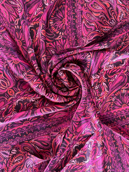 100% Silk Bandana Dark Pink Quilted Paisley