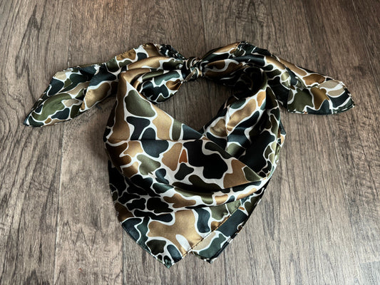 100% Silk Bandana Duck Camouflage Browns and Greens