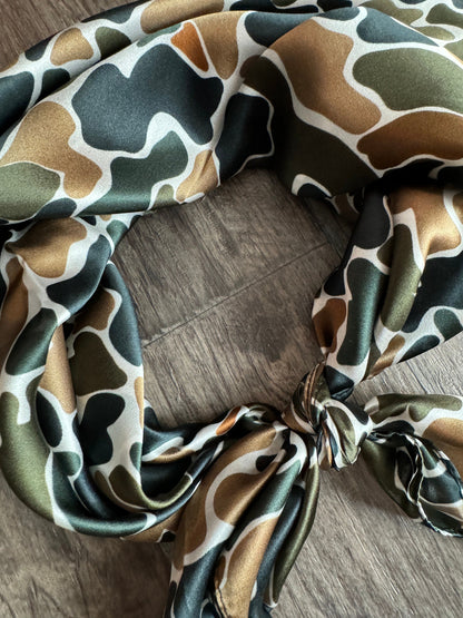 100% Silk Bandana Duck Camouflage Browns and Greens