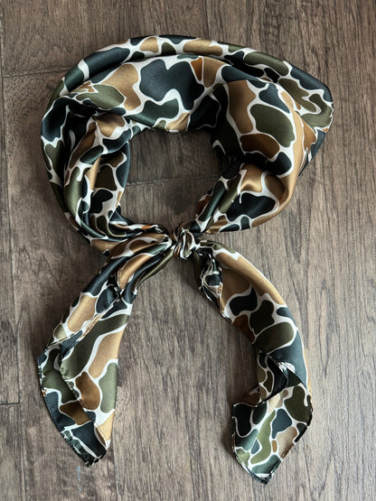 100% Silk Bandana Duck Camouflage Browns and Greens