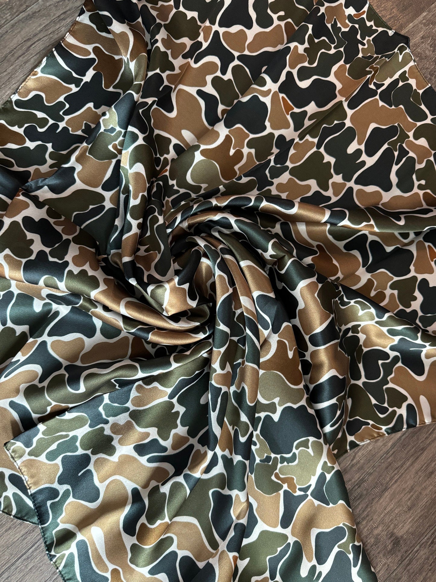 100% Silk Bandana Duck Camouflage Browns and Greens