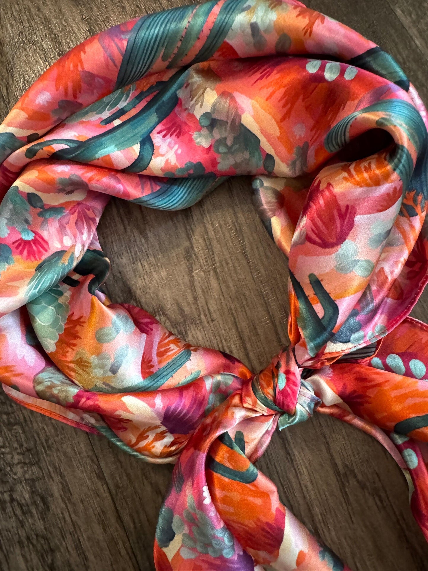 100% Silk Bandana Pink Purple Orange Green Cactus