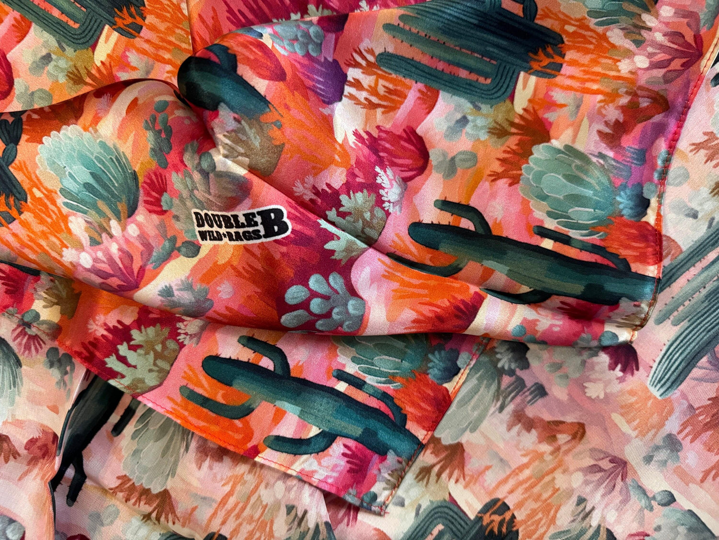 100% Silk Bandana Pink Purple Orange Green Cactus