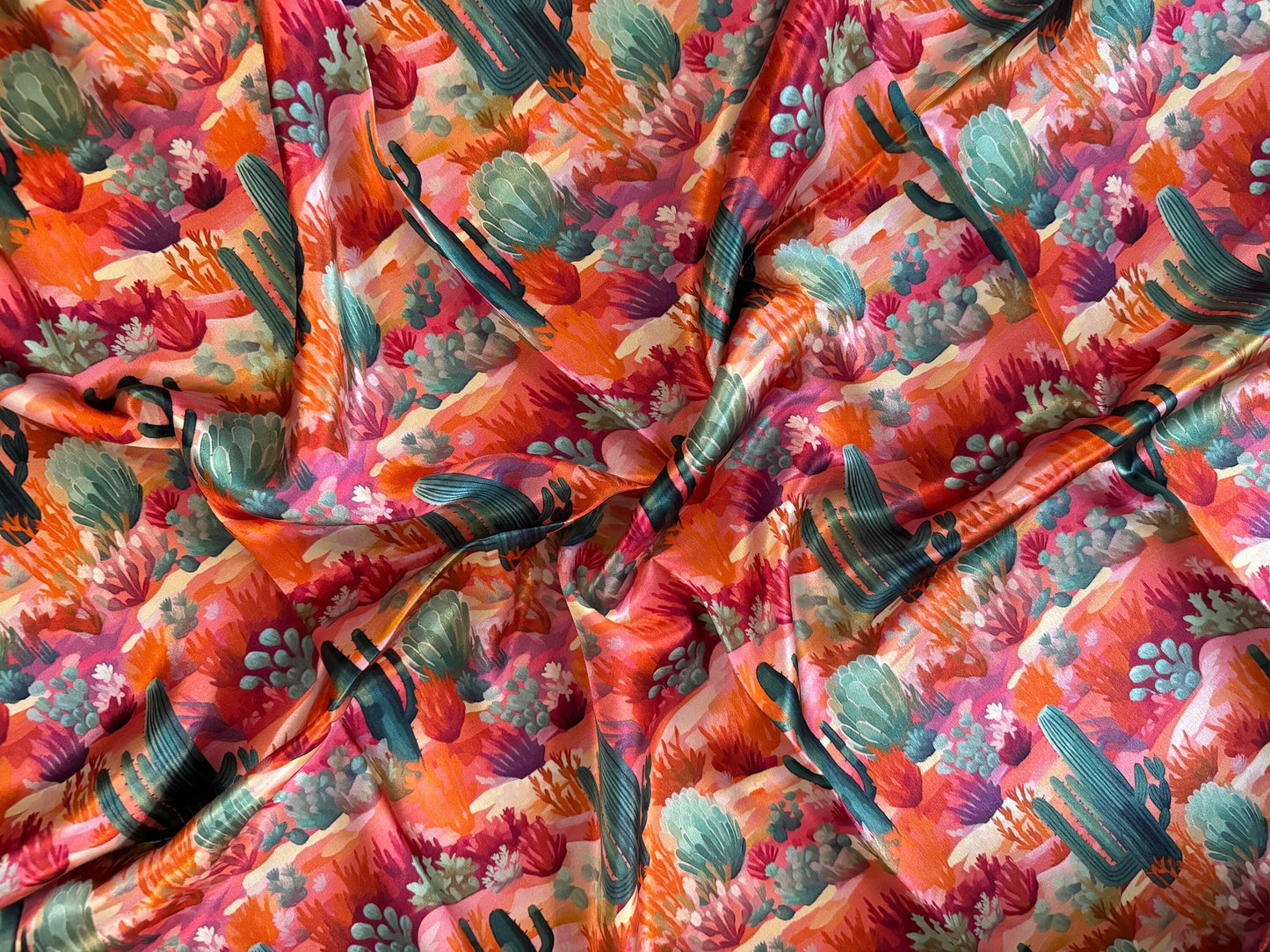 100% Silk Bandana Pink Purple Orange Green Cactus