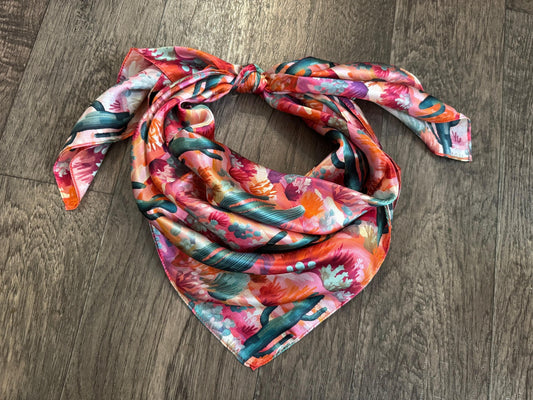 100% Silk Bandana Pink Purple Orange Green Cactus