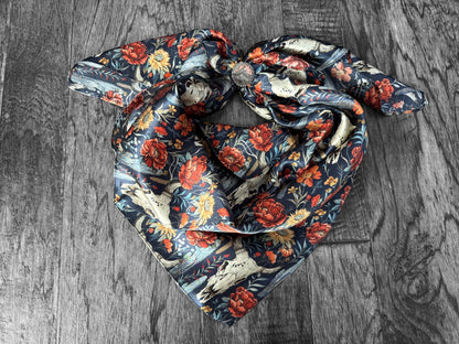 100% Silk Bandana Navy Blue Cow skulls and Cactus