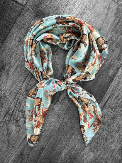 100% Silk Bandana Dusty Blue Cowboys