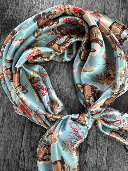 100% Silk Bandana Dusty Blue Cowboys