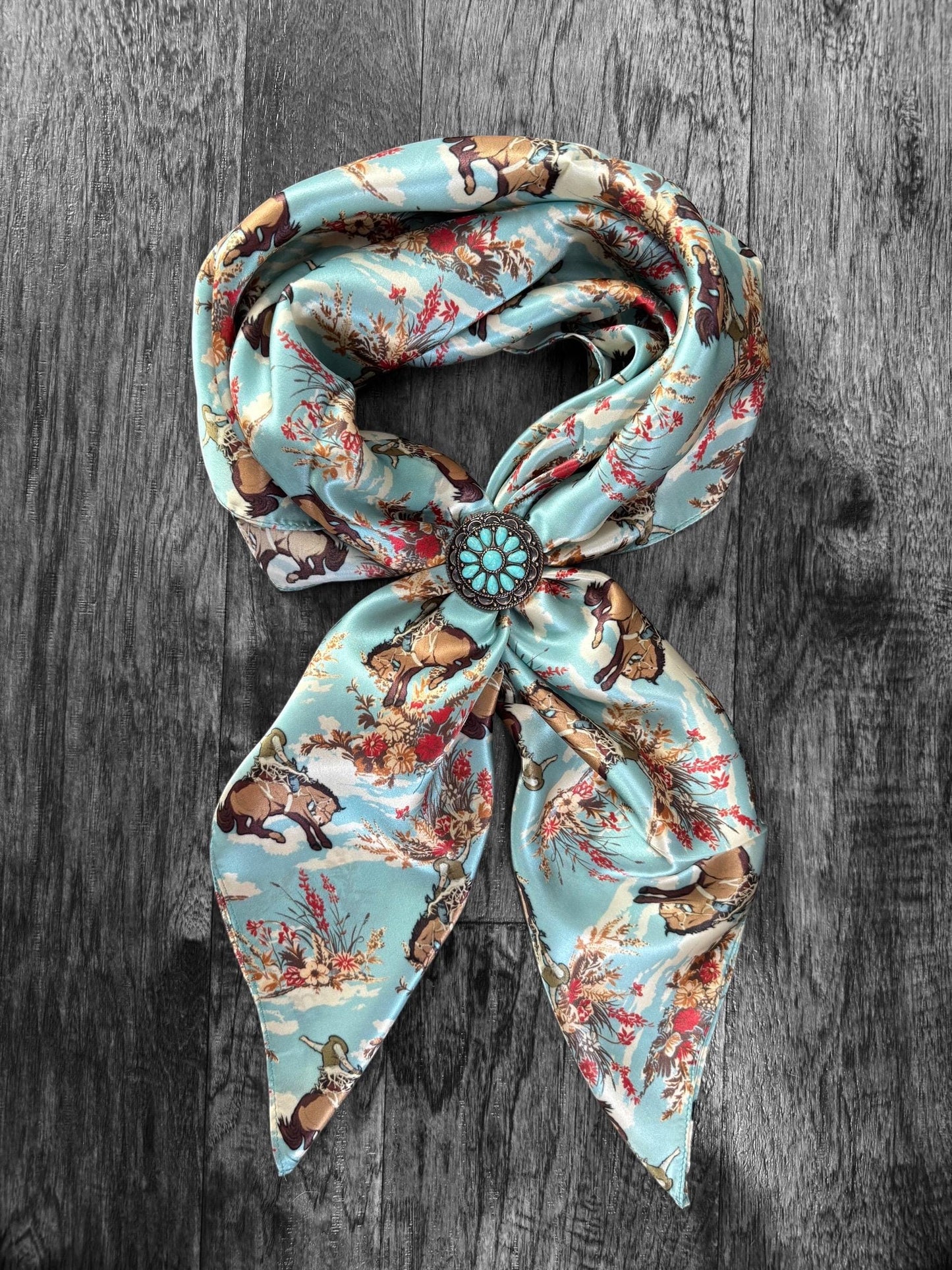 100% Silk Bandana Dusty Blue Cowboys