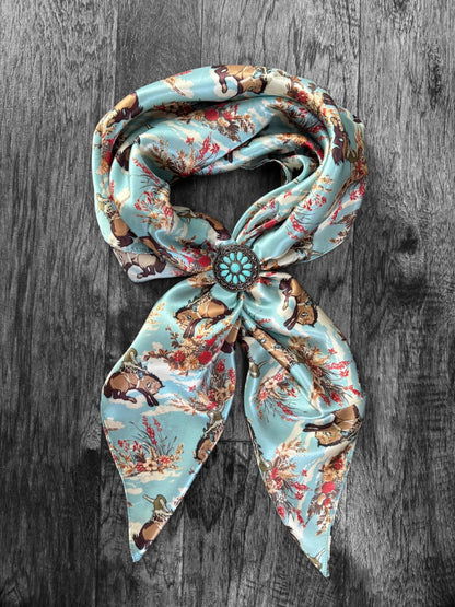 100% Silk Bandana Dusty Blue Cowboys