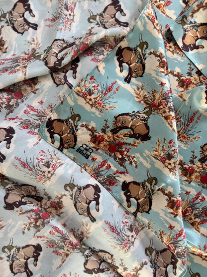 100% Silk Bandana Dusty Blue Cowboys