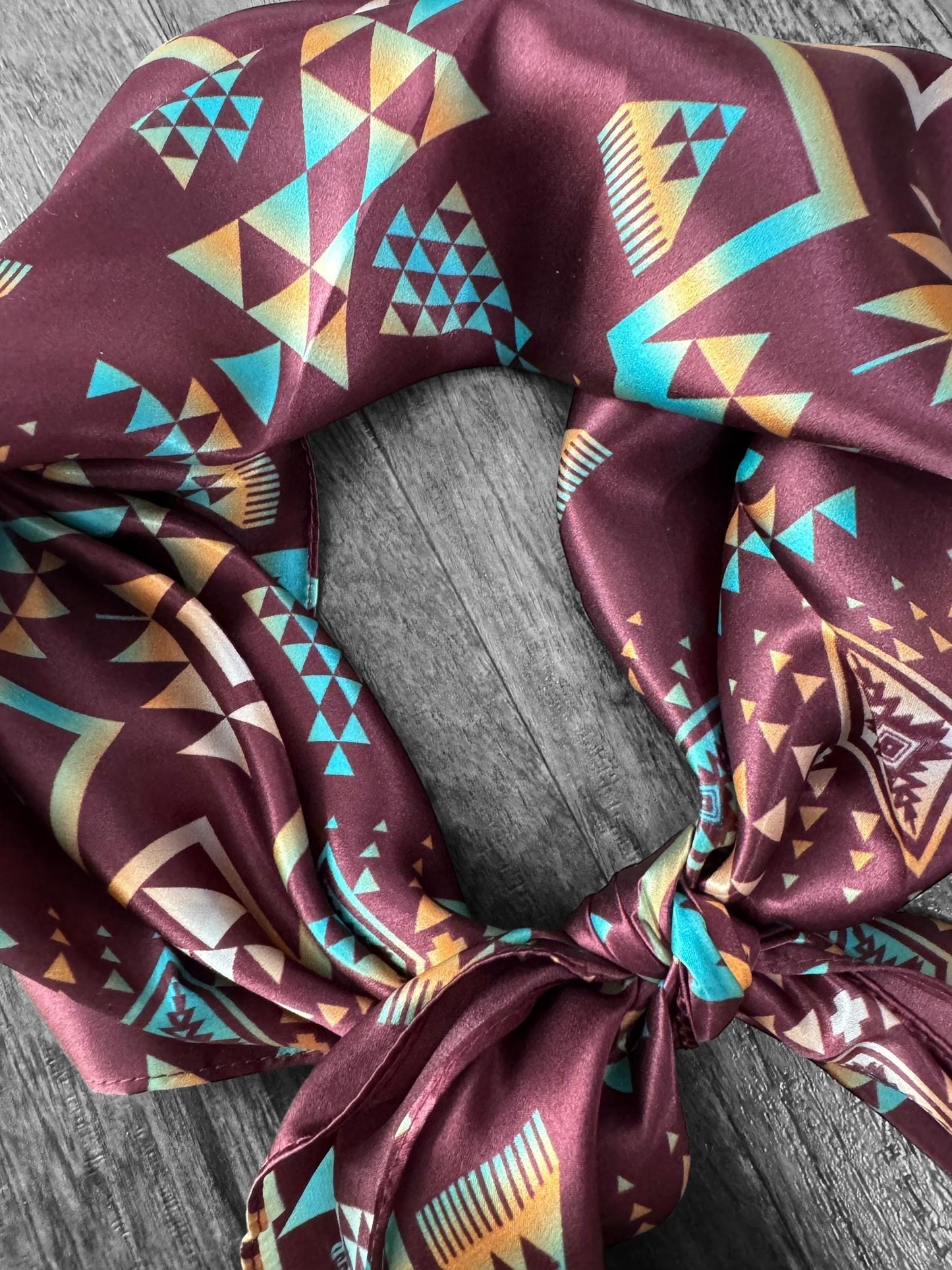 100% Silk Bandana Plum and Turquoise