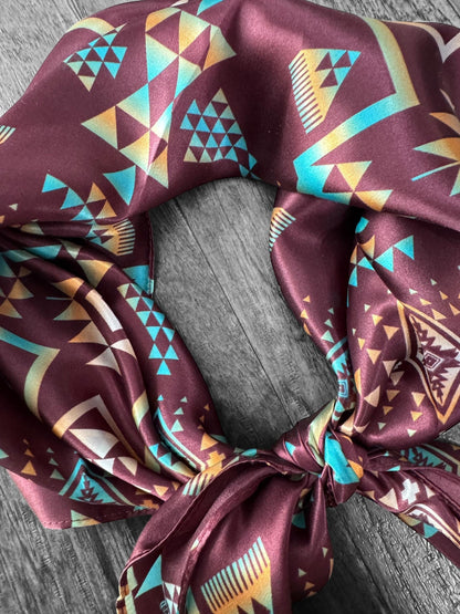 100% Silk Bandana Plum and Turquoise