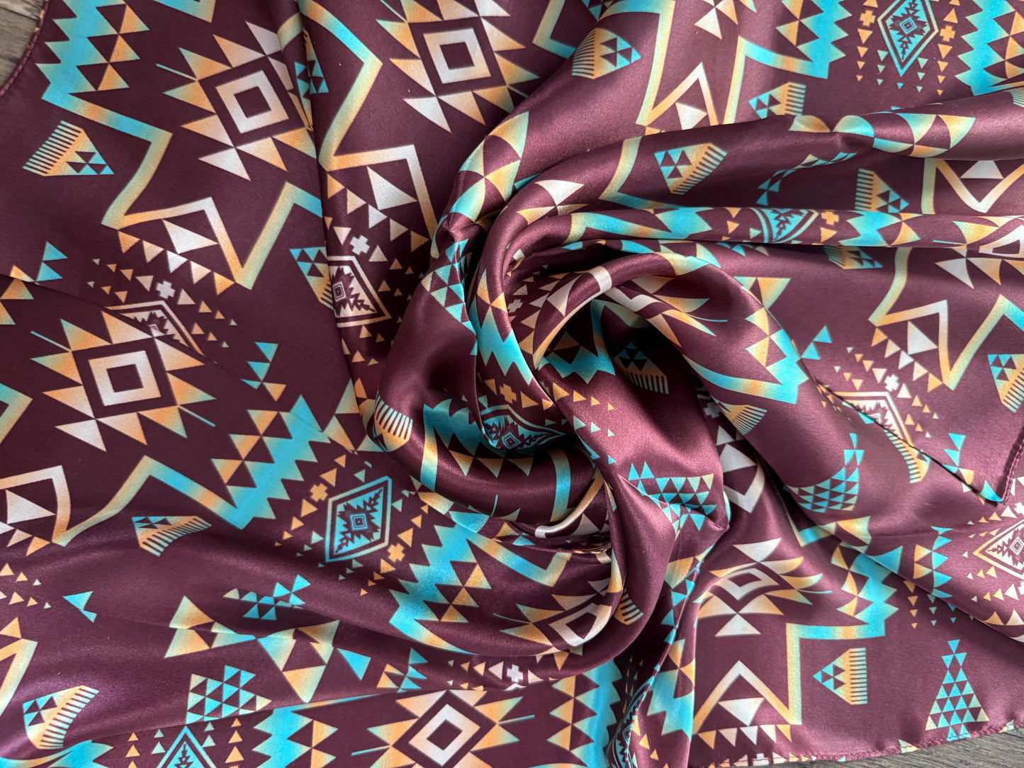 100% Silk Bandana Plum and Turquoise