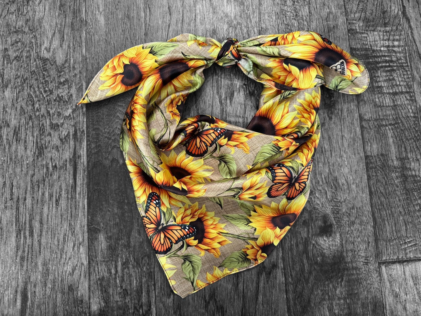 100% Silk Bandana Butterflies Sunflowers