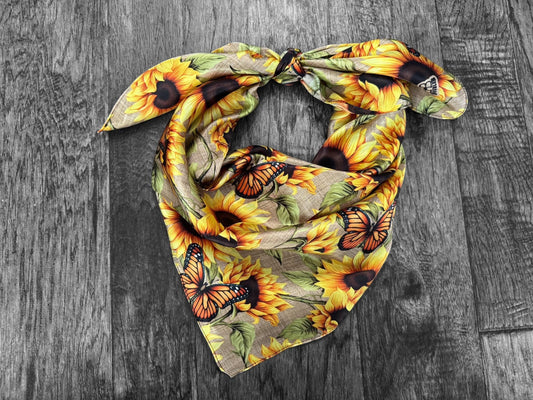 100% Silk Bandana Butterflies Sunflowers