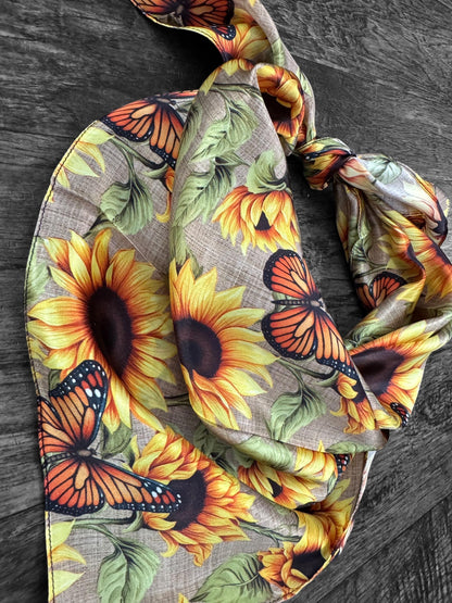 100% Silk Bandana Butterflies Sunflowers