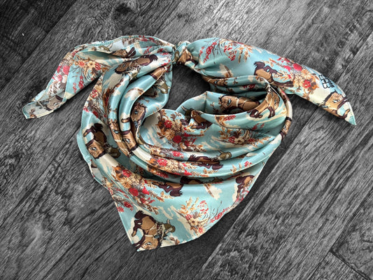 100% Silk Bandana Dusty Blue Cowboys