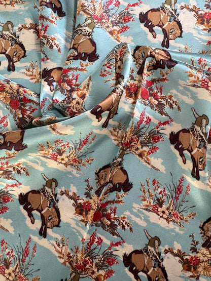 100% Silk Bandana Dusty Blue Cowboys