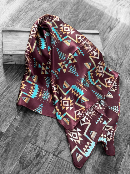 100% Silk Bandana Plum and Turquoise