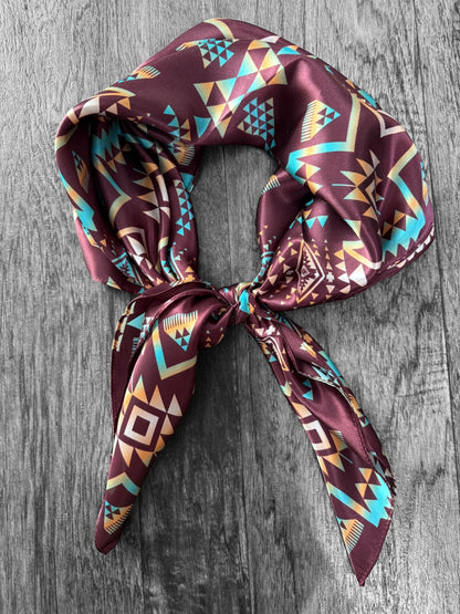100% Silk Bandana Plum and Turquoise
