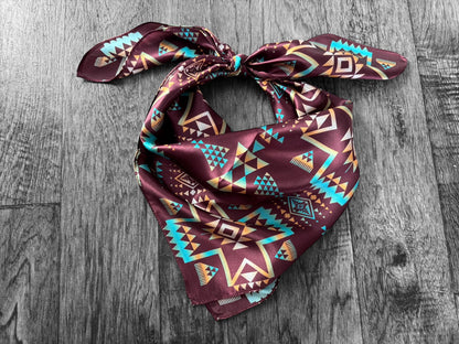 100% Silk Bandana Plum and Turquoise