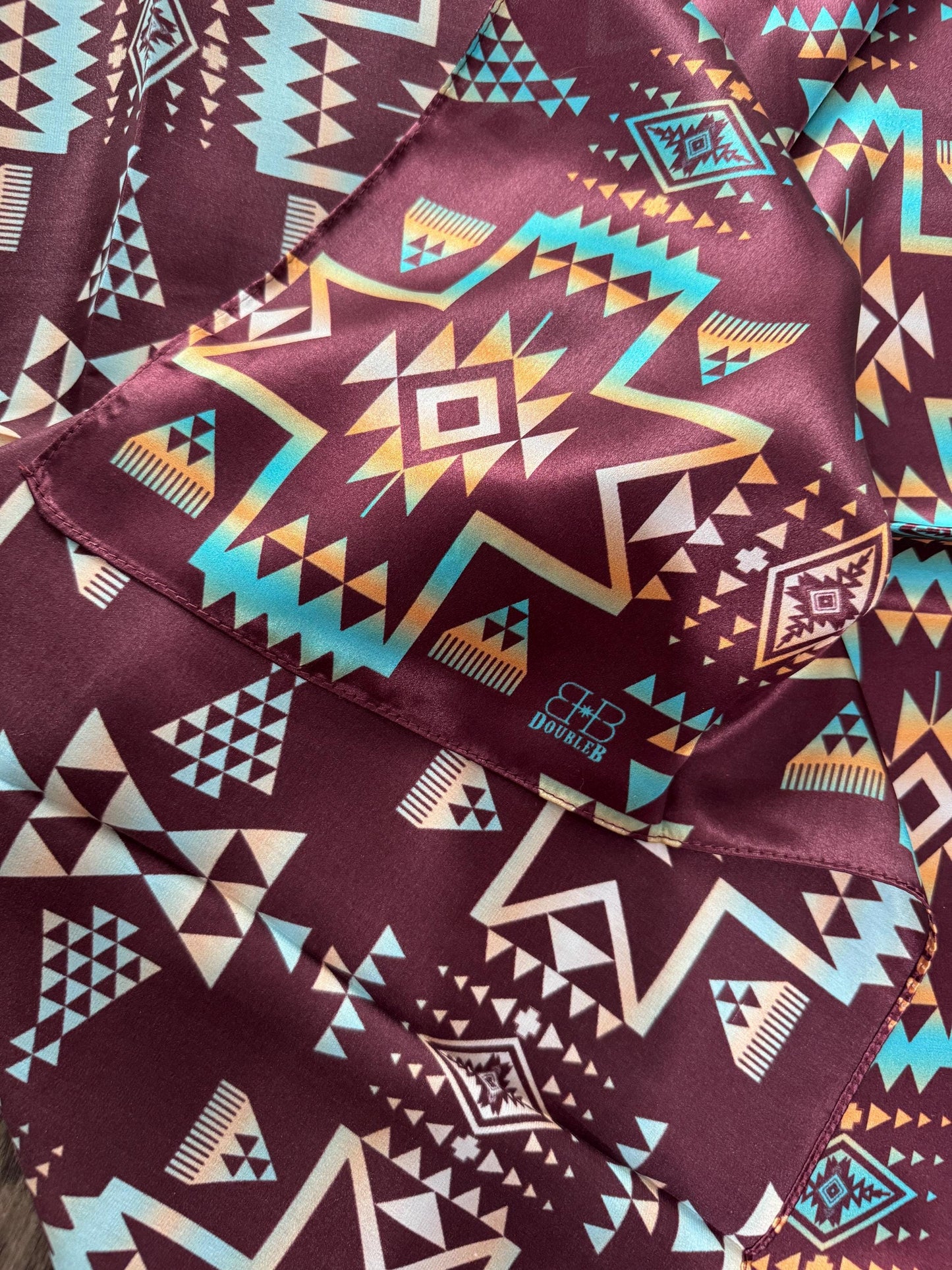 100% Silk Bandana Plum and Turquoise