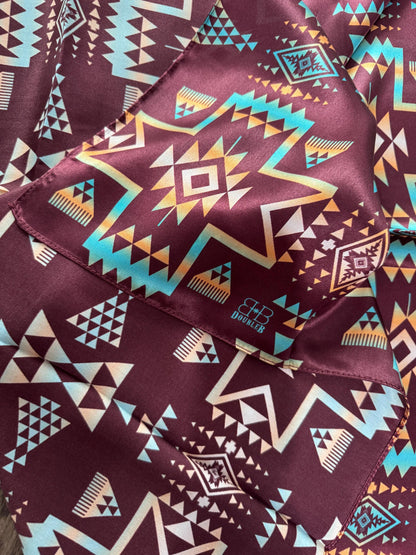 100% Silk Bandana Plum and Turquoise