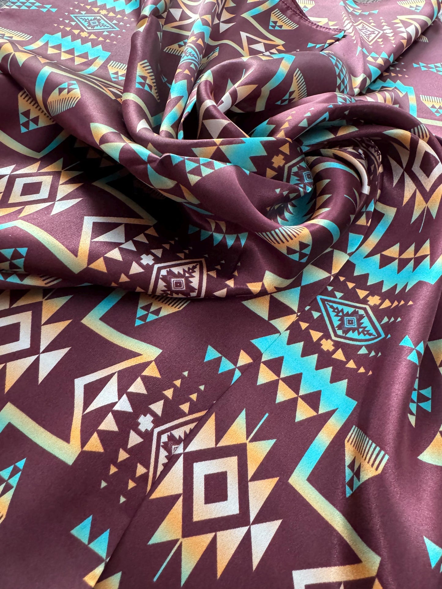 100% Silk Bandana Plum and Turquoise