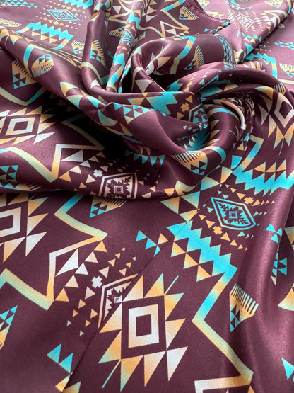 100% Silk Bandana Plum and Turquoise