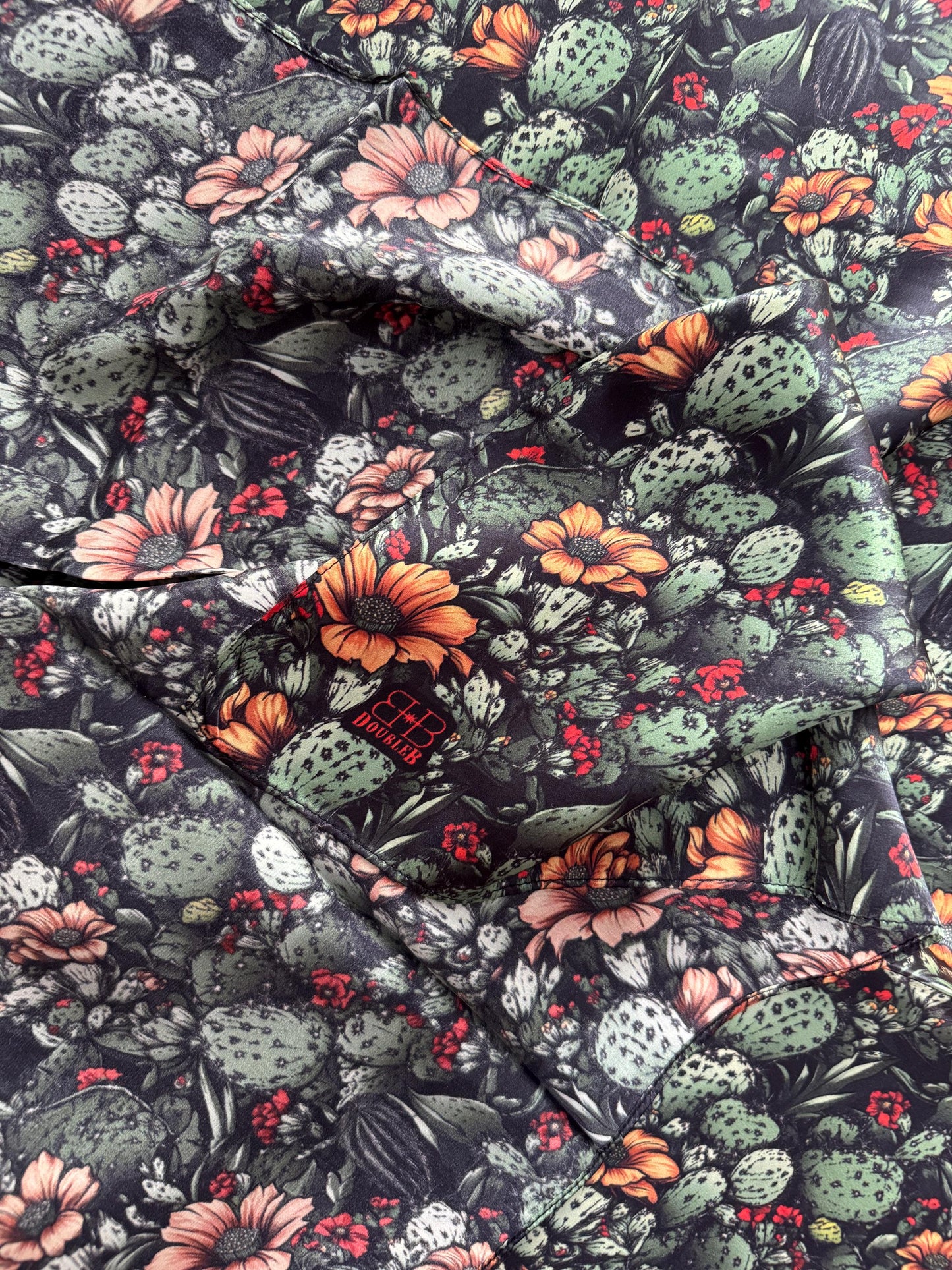 100% Silk Bandana Black Cactus Orange Floral