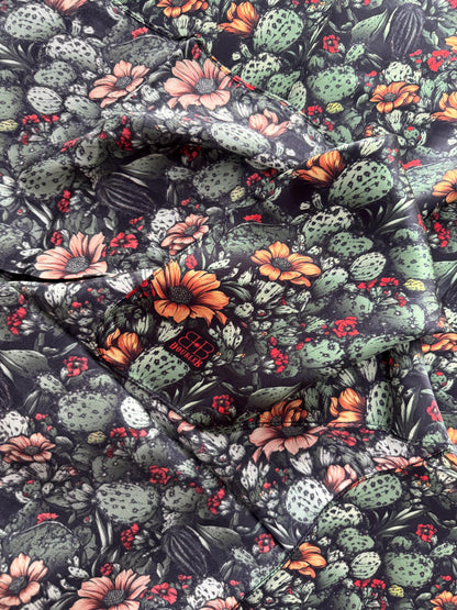 100% Silk Bandana Black Cactus Orange Floral