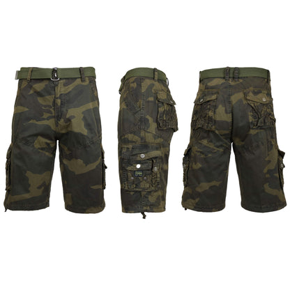 Men's Distressed Vintage Belted Cargo Utility Shorts