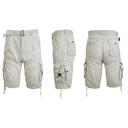Men's Distressed Vintage Belted Cargo Utility Shorts