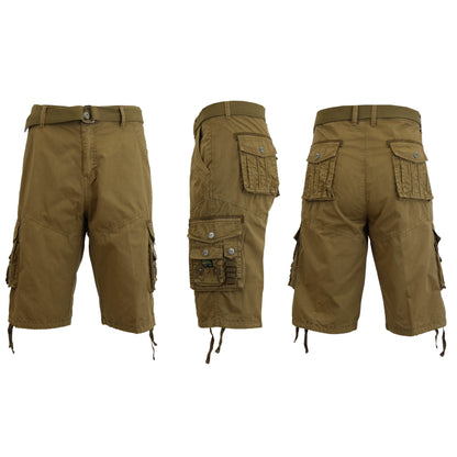 Men's Distressed Vintage Belted Cargo Utility Shorts